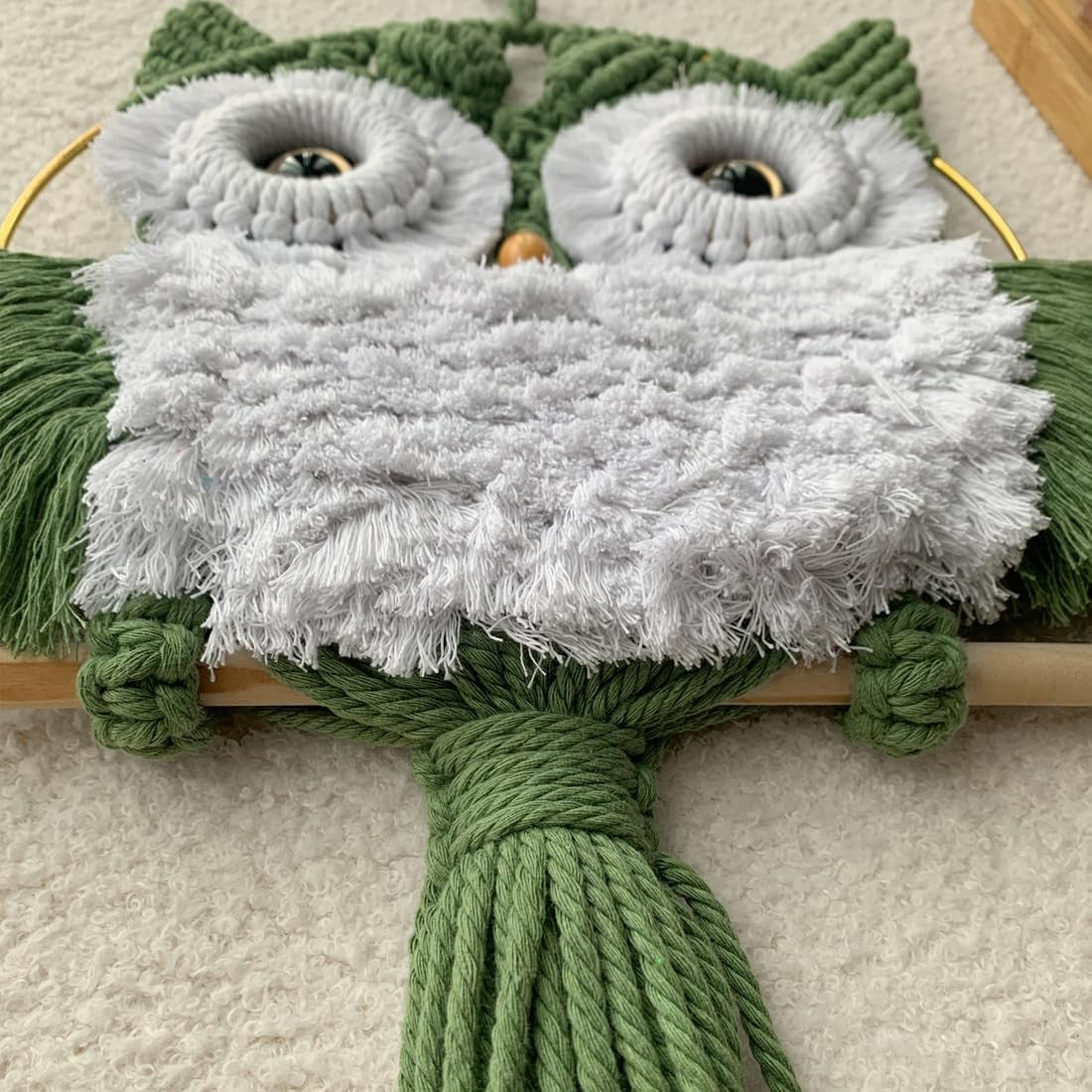 Avocado Green Macrame Owl Wall Hanging Boho Fiber Art Decor