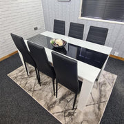 6 Seater Dining Table Set White Black Chairs Modern Kitchen Room MDF 140cm