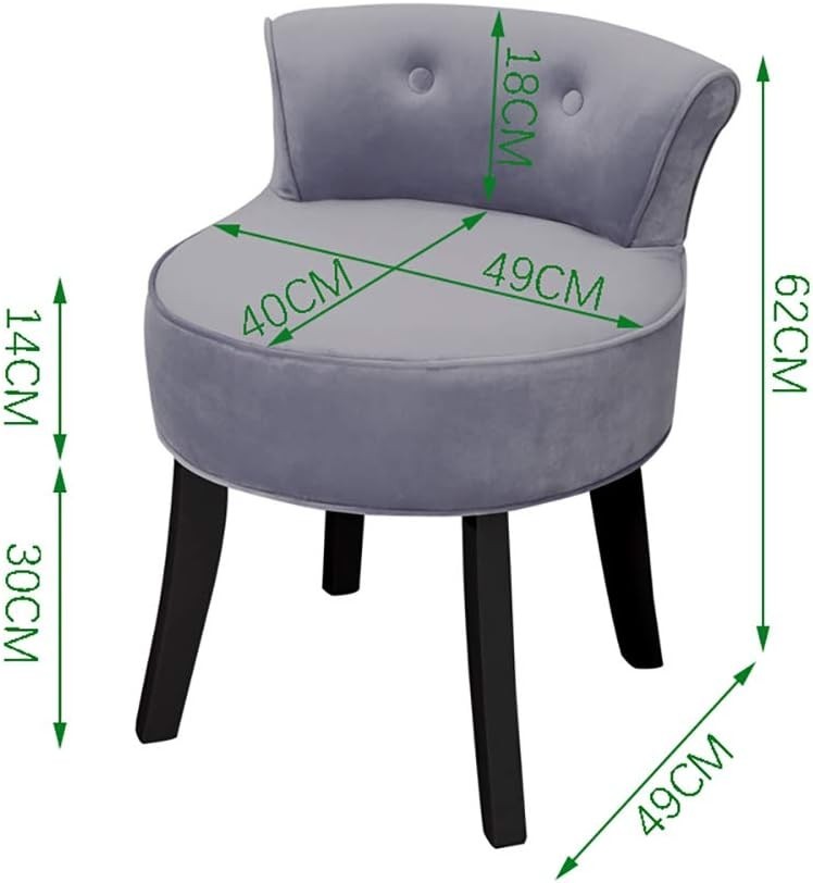 Light Grey Velvet Low Back Dressing Table Stool with Wooden Legs