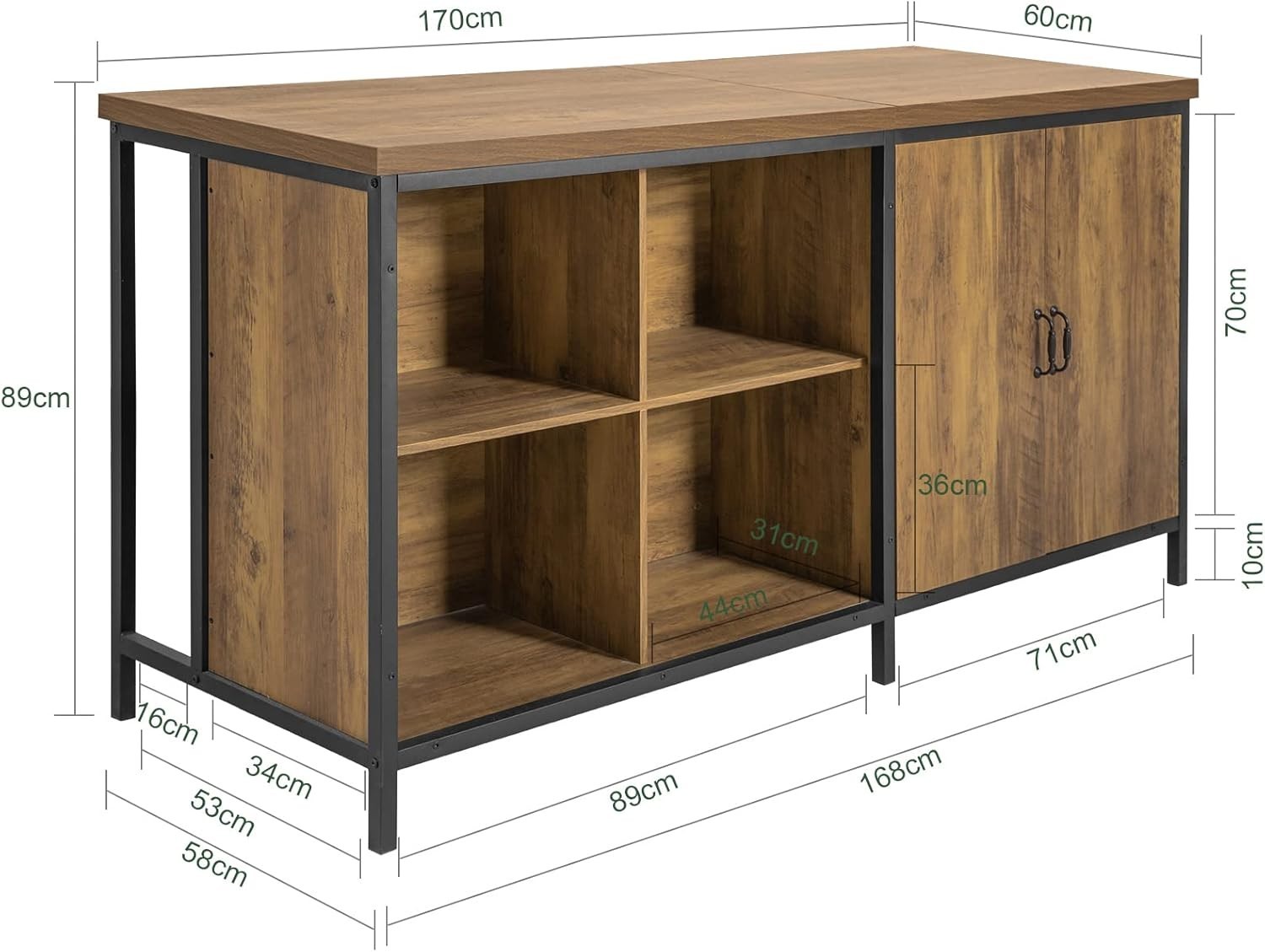 Vintage Brown Kitchen Island Storage Unit with 170cm Worktop & Flexible Shelving