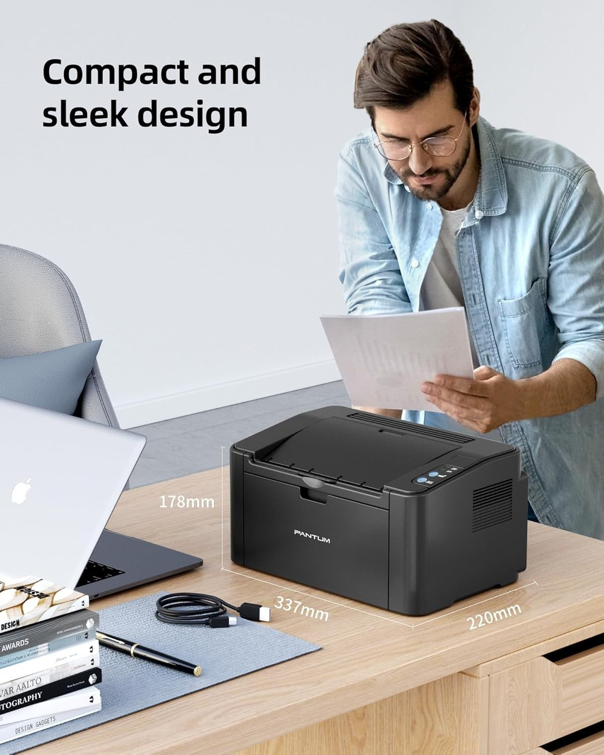 Black Mono Laser Printer A4 22ppm Wifi USB Compact Small Office