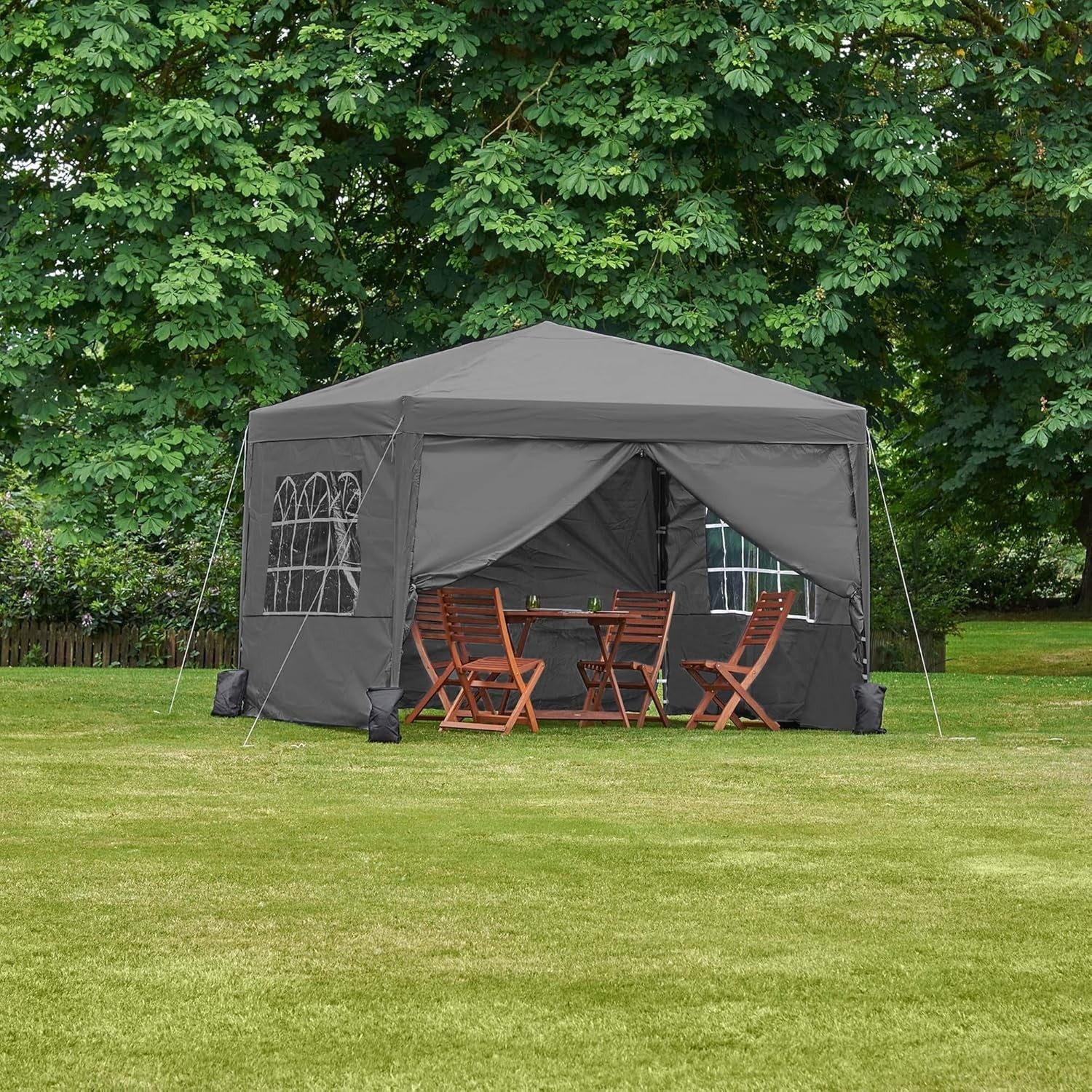 3x3M Grey Pop Up Gazebo With Removable Sides Waterproof Garden Party Tent