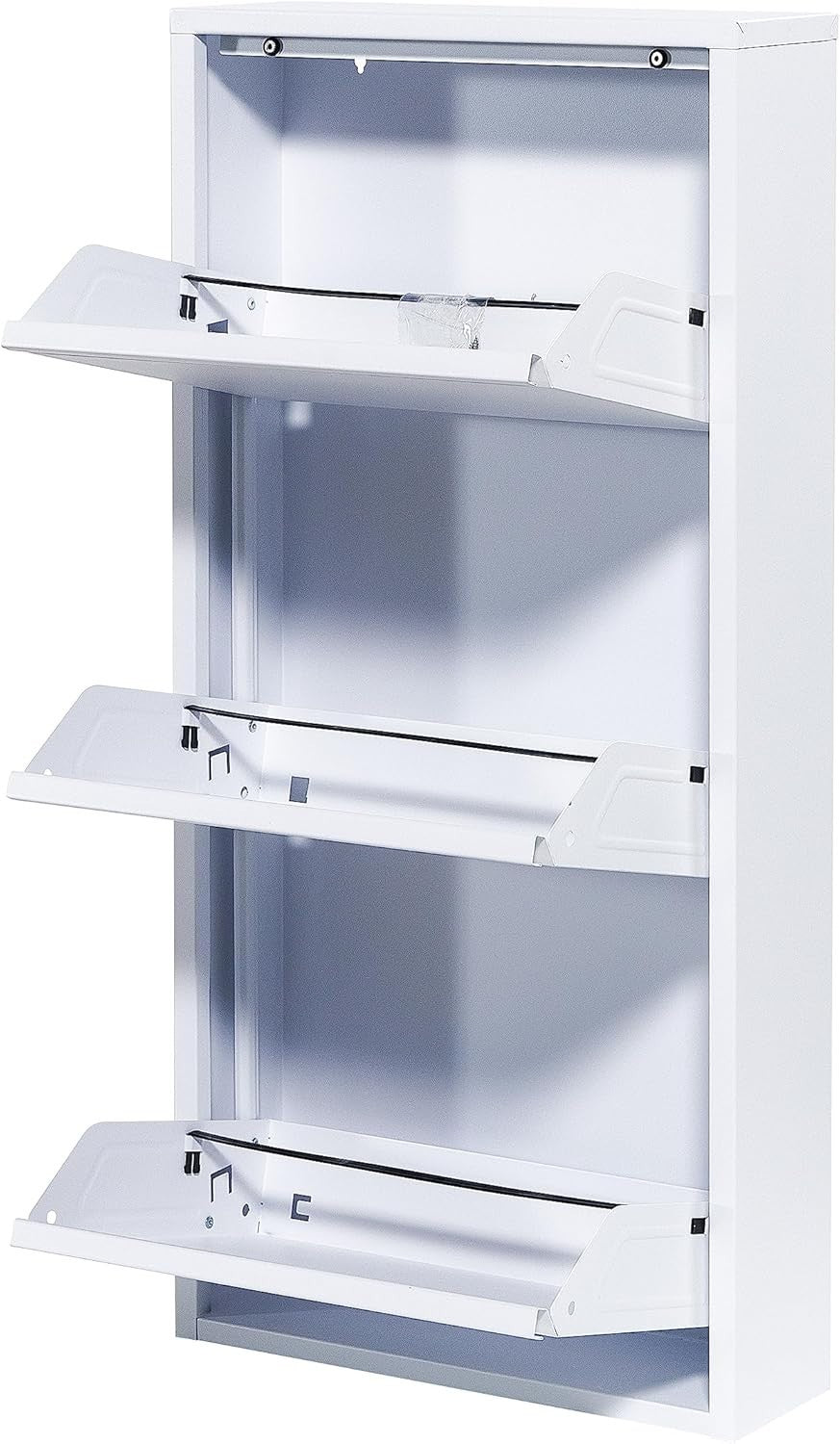 Slim Wall Mounted Shoe Cabinet 3 Drawer Metal Organizer White 104cm