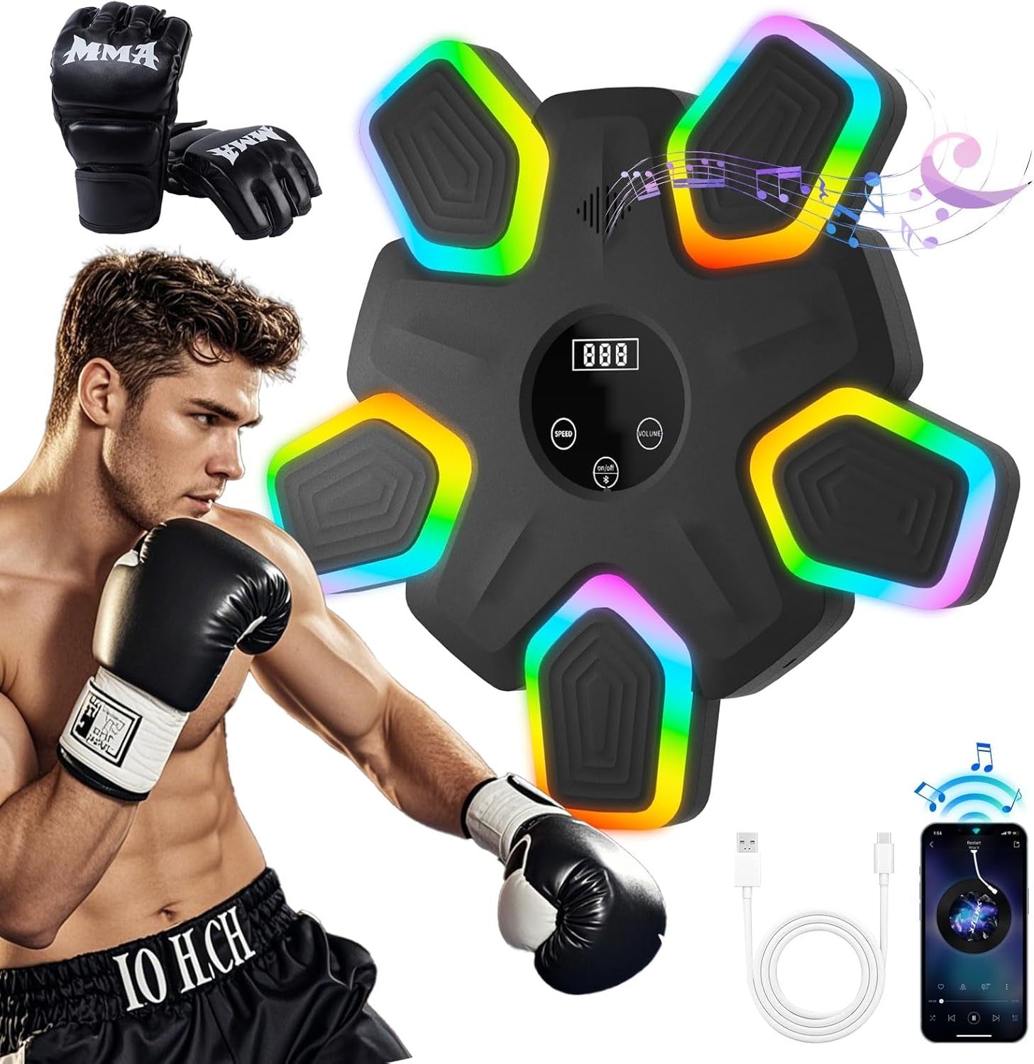 Music Boxing Machine Bluetooth LED Punch Pad Wall Mount Smart Home