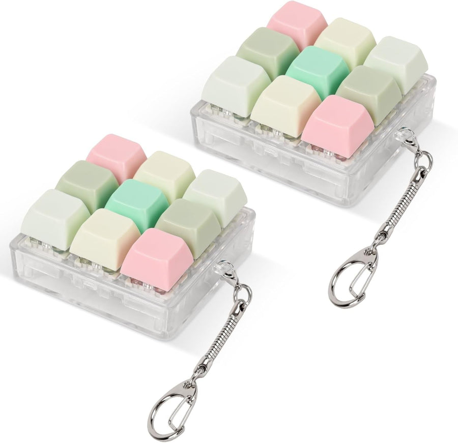 2 Pack Keyboard Fidget Clicker Stress Relief Keychain Toy Pink Green