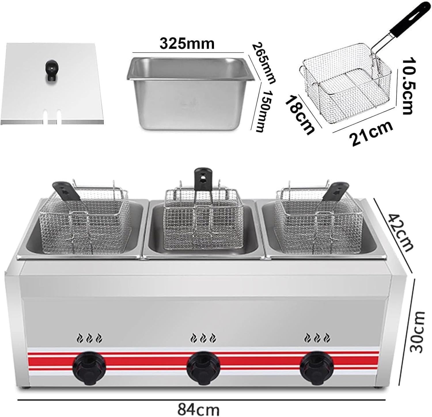Triple Tank LPG Gas Deep Fryer 30L Stainless Steel Countertop