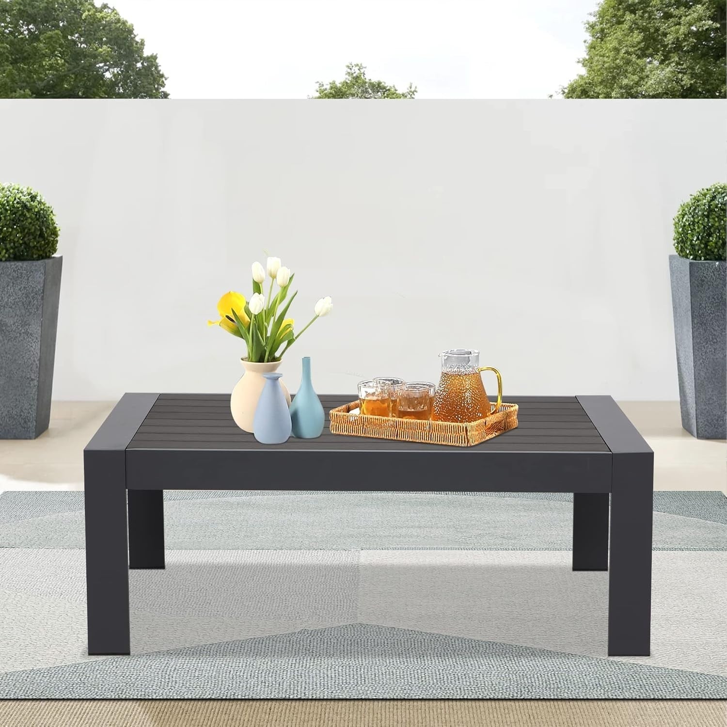 Aluminum Outdoor Coffee Table, Rectangle Patio Table Dark Grey 109x61cm