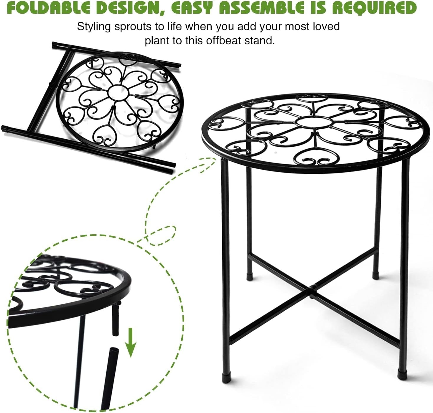 2 Pack Black Metal Plant Stands | 15” Tall Rustproof Iron Flower Pot Holders
