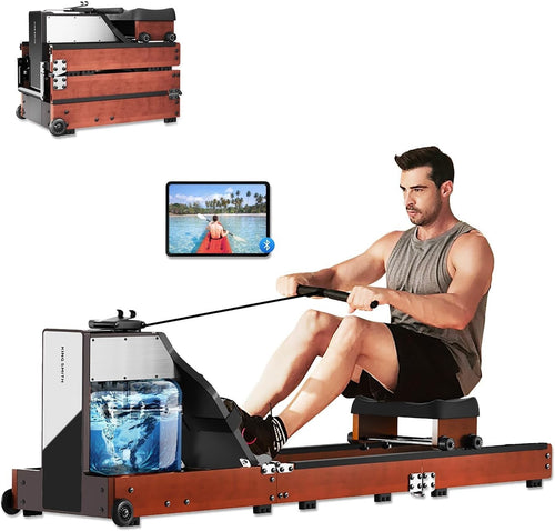 Hybrid Water & Magnetic Rower 5+32 Levels Foldable LED Display 150KG Oak