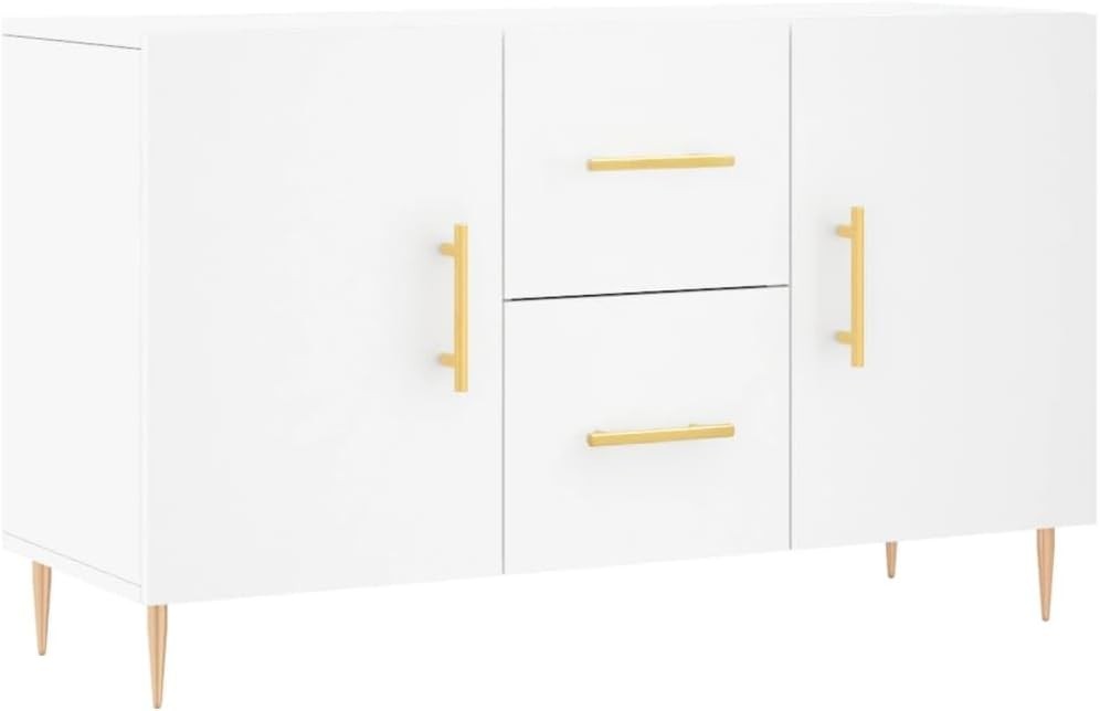 White Sideboard Cabinet Storage Drawers Modern Metal Legs 100cm Wide