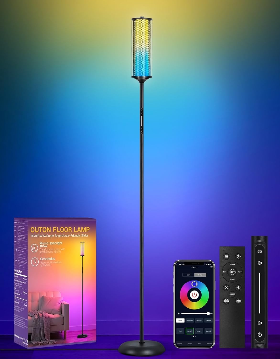 RGB Corner Floor Lamp Smart LED Dimmable App Remote Music Sync