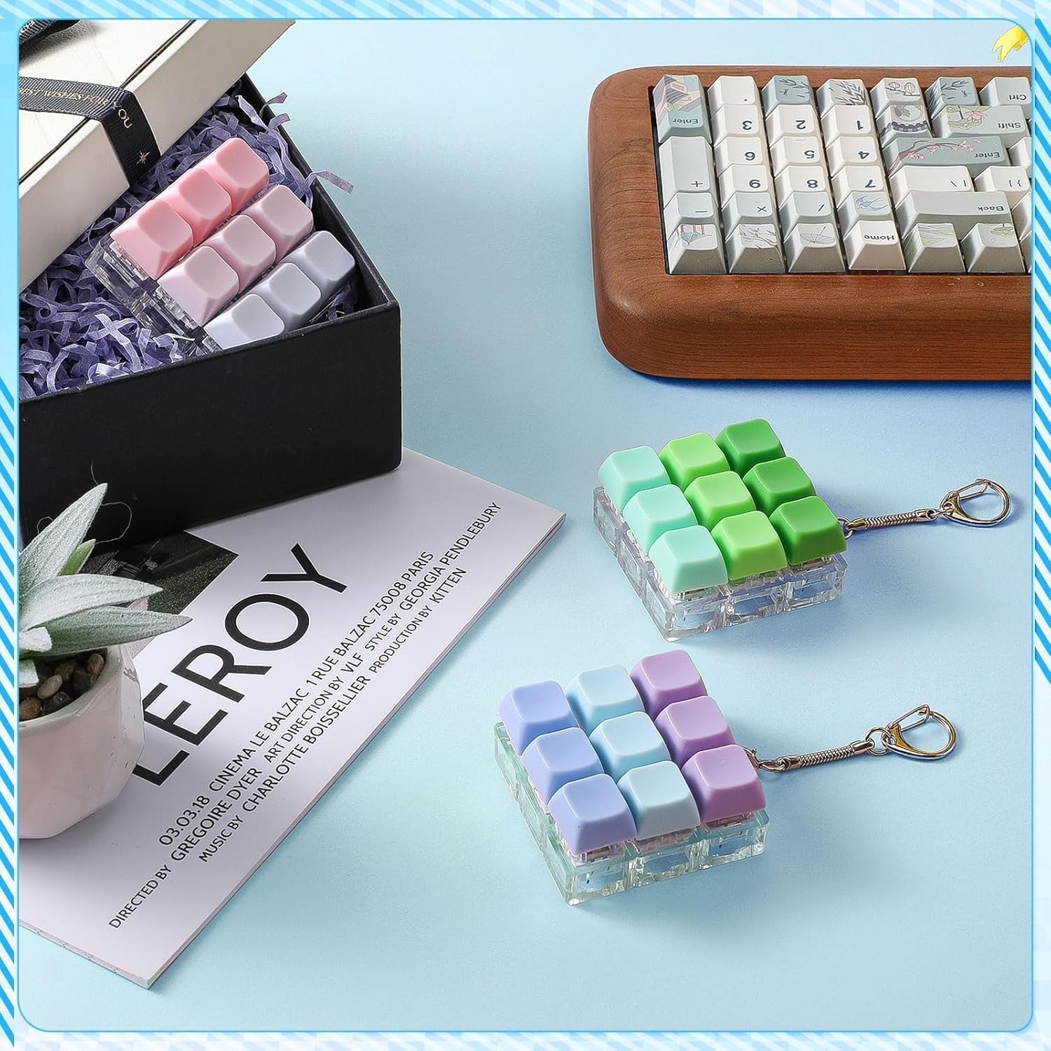 Mechanical Keyboard Clicker Fidget Keychain 3pcs Gradient Stress Toy