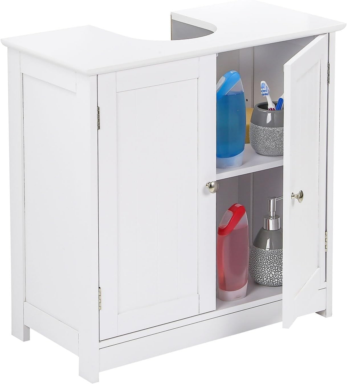 Under Sink Cabinet White Wood 60cm Bathroom Storage Cupboard Adjustable Shelf