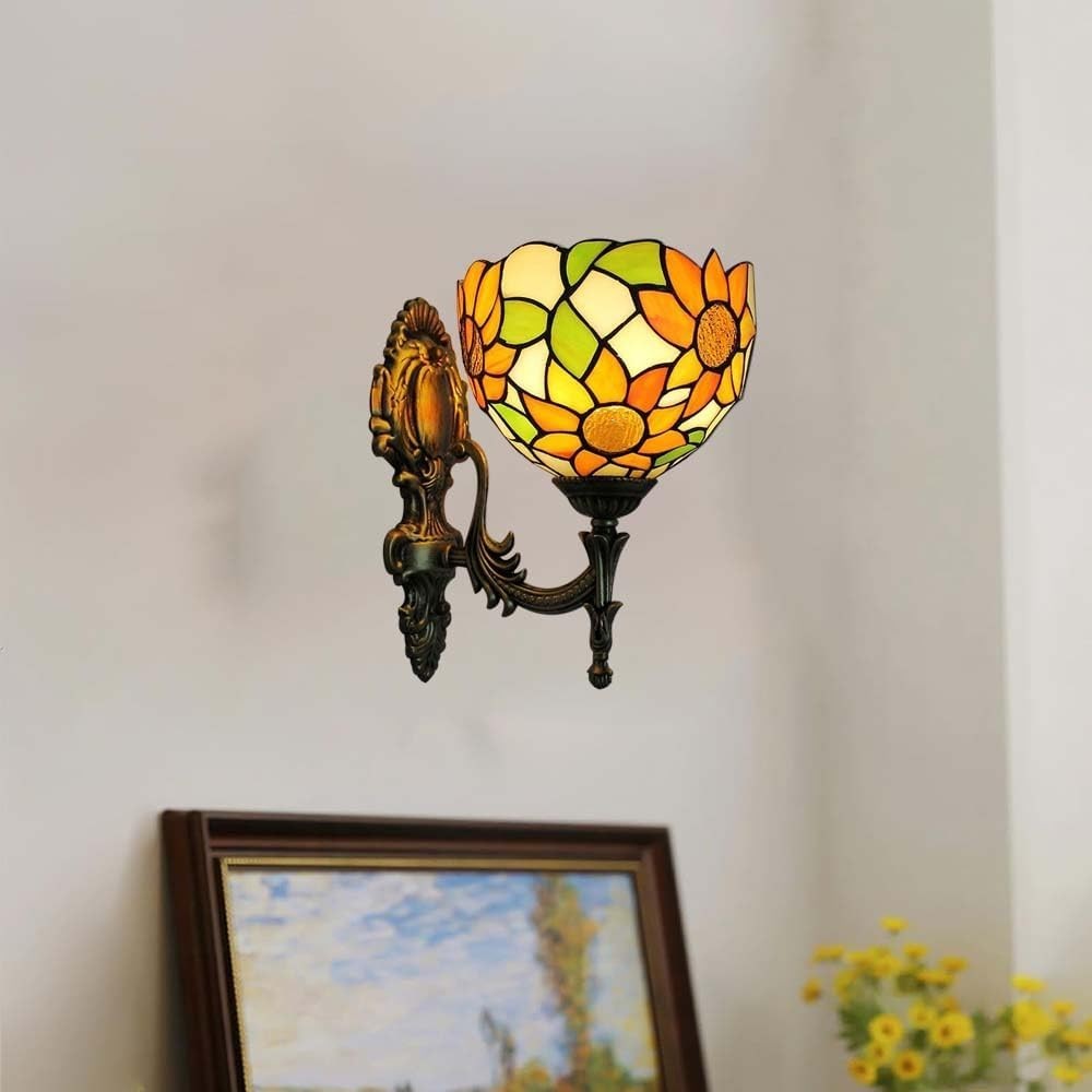 Stained Glass Wall Light Vintage Indoor Lamp for Bedroom Hallway 28cm