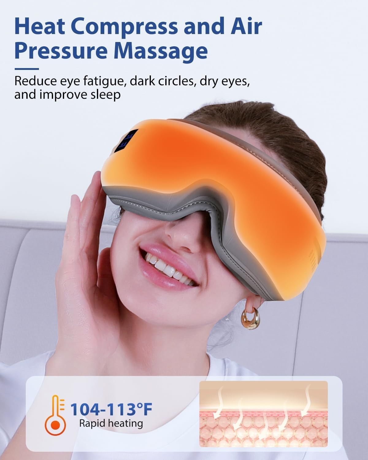 Heated Eye Massager Bluetooth Sleep Mask Migraine Strain Relief