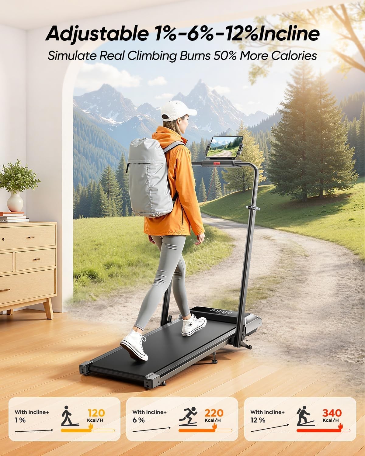 Foldable Treadmill 10KM/H Under Desk Incline 12% Running Machine Home Gym