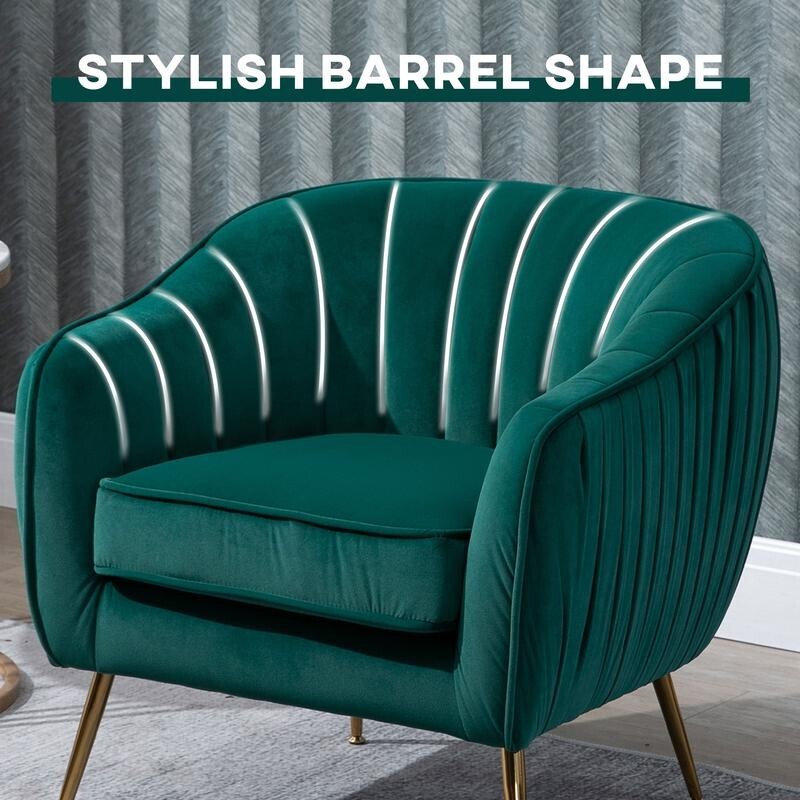 Emerald Green Velvet Accent Chair – Gold Legs, Shell Tub Armchair, Comfy Seat