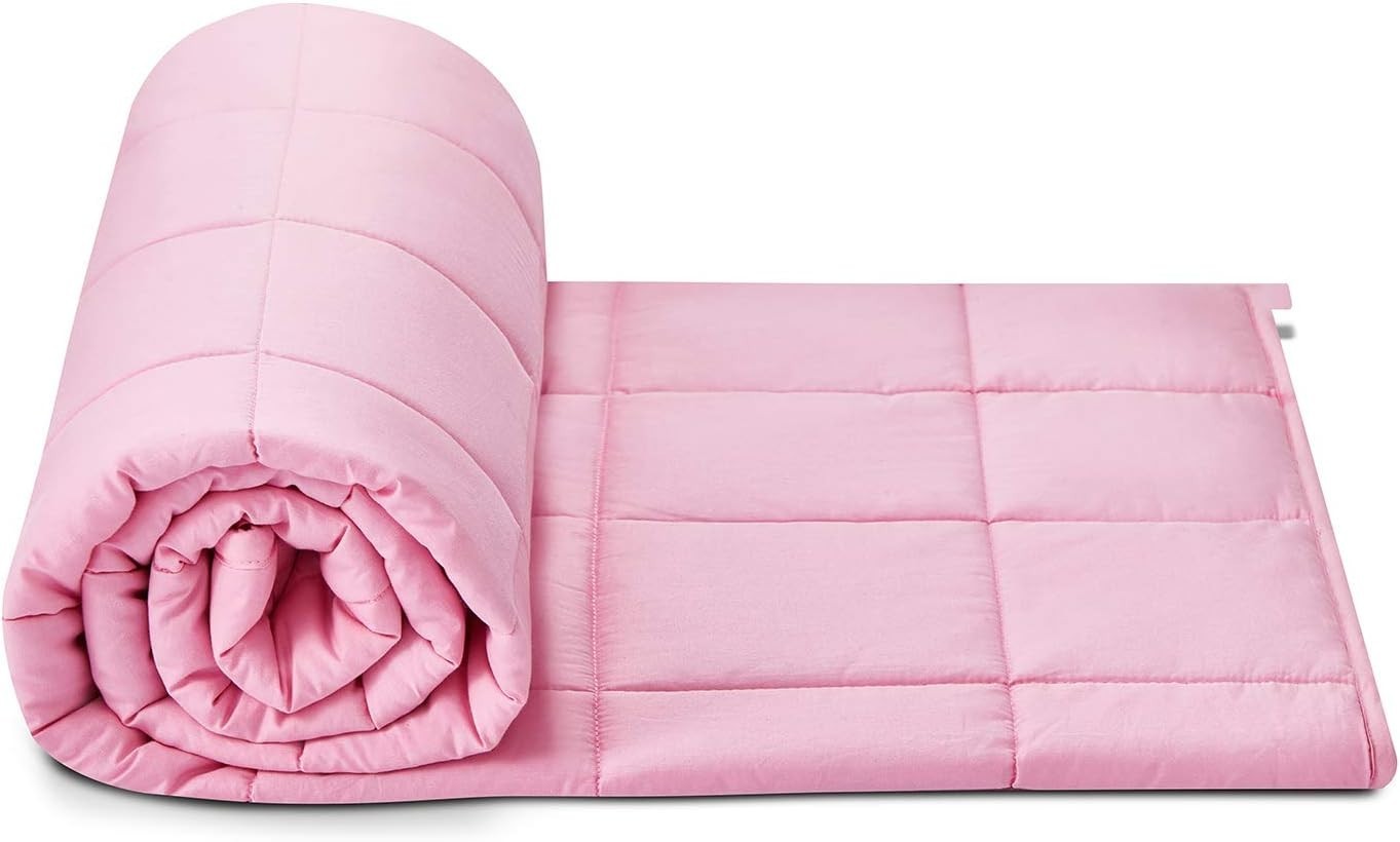 Weighted Blanket 60x80", 15lbs Cotton Glass Beads, Breathable, Pink