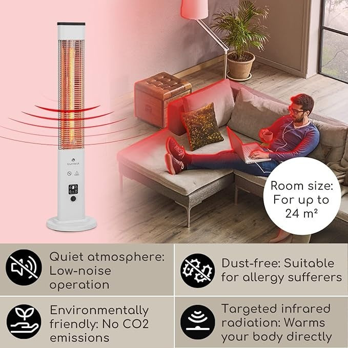 Outdoor Infrared Heater 1200W Floor Standing Radiant Heat 3 Levels Remote Timer