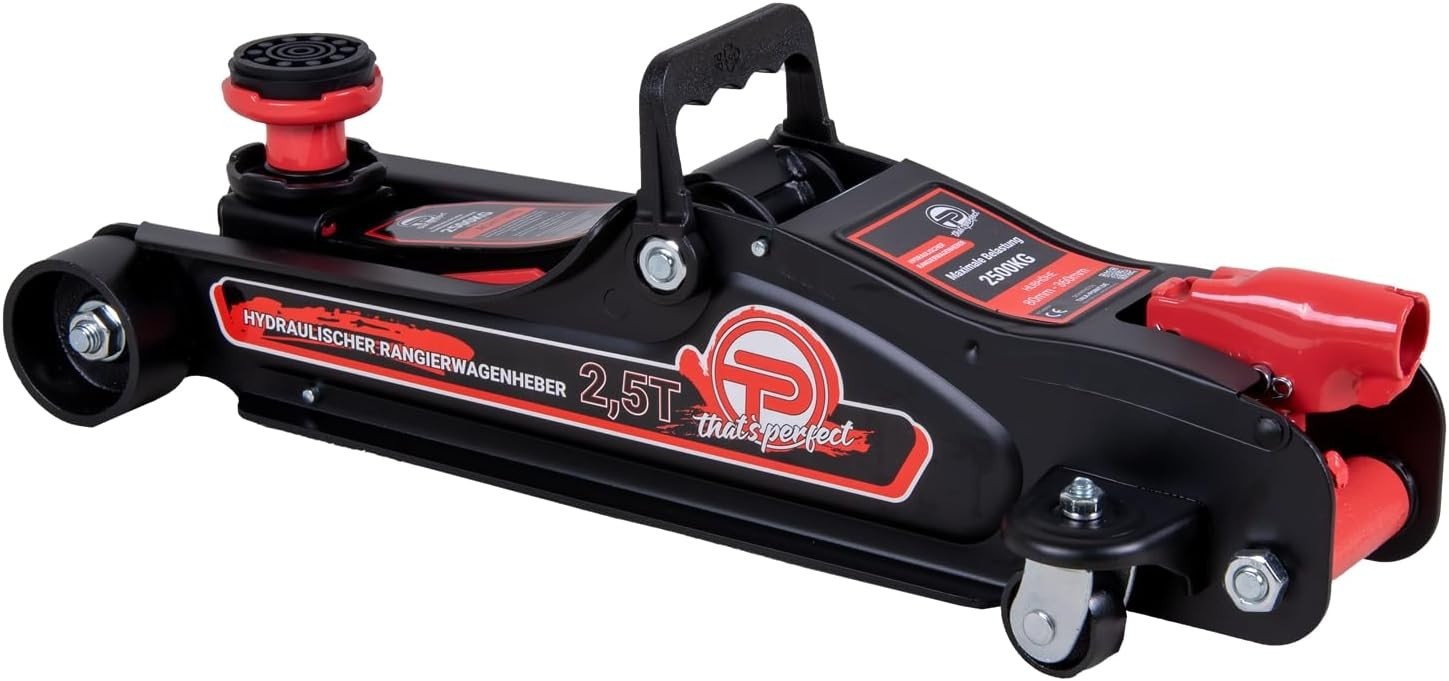 2.5 Ton Low Profile Trolley Jack 80–360mm w/ Case, SUV Adapter & Rubber Pads Red