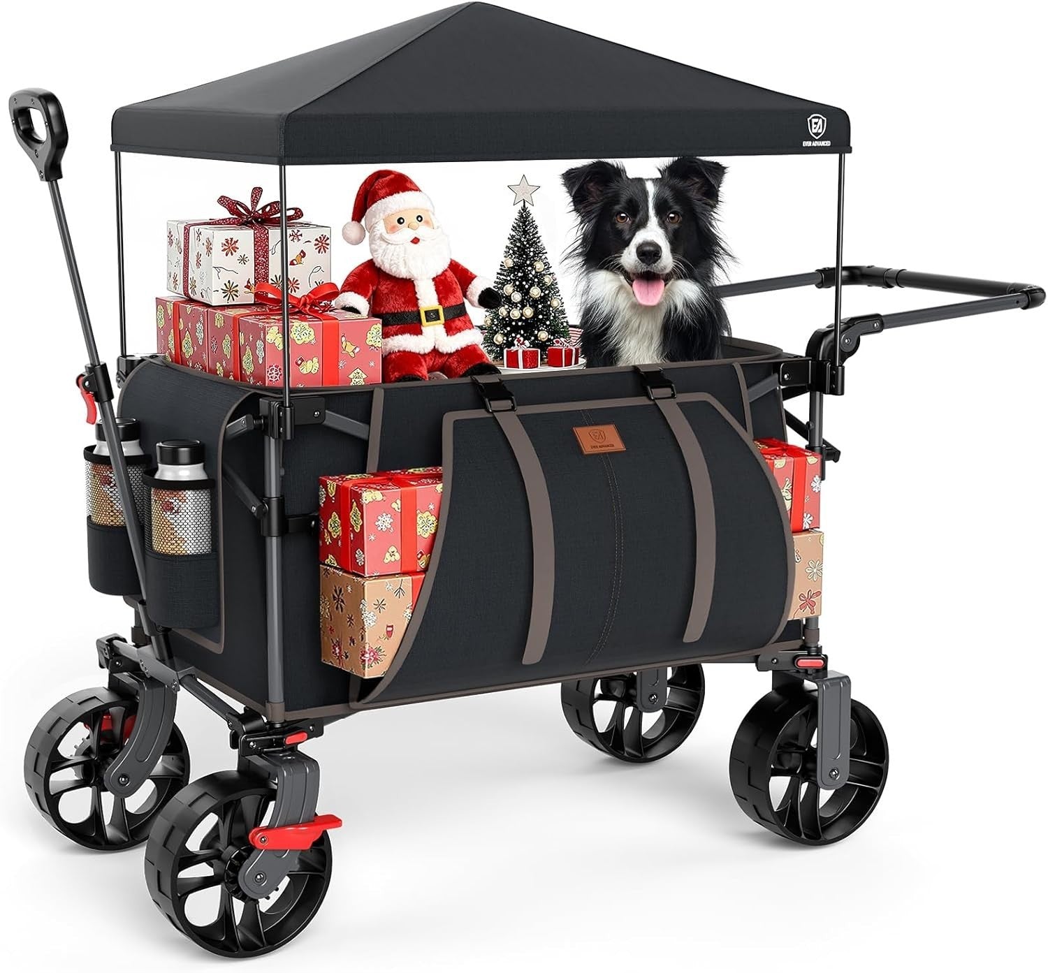 225L Heavy Duty Folding Camping Wagon w/ Canopy 150kg Festival Trolley Black