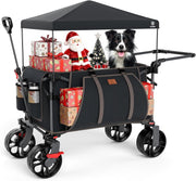 225L Heavy Duty Folding Camping Wagon w/ Canopy 150kg Festival Trolley Black