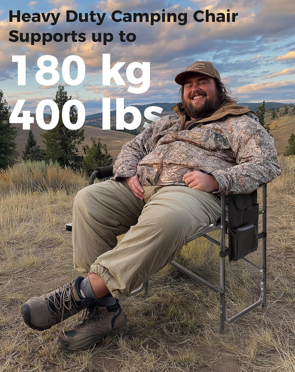 Folding Directors Camping Chair 400LB W/ Side Table Pockets Armrests