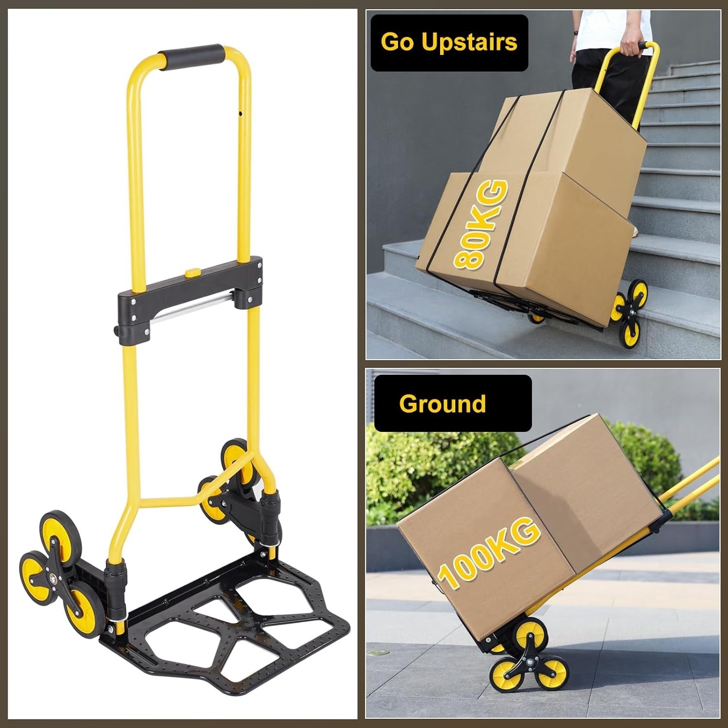 Heavy Duty Folding Sack Truck 100kg Stair Climber Dolly 110cm Handle