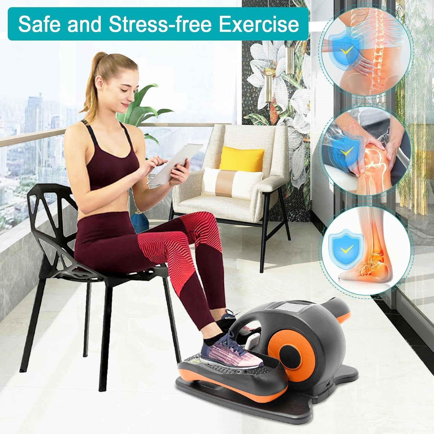 Under Desk Elliptical Pedal Exerciser Electric Remote LCD Seated Trainer
