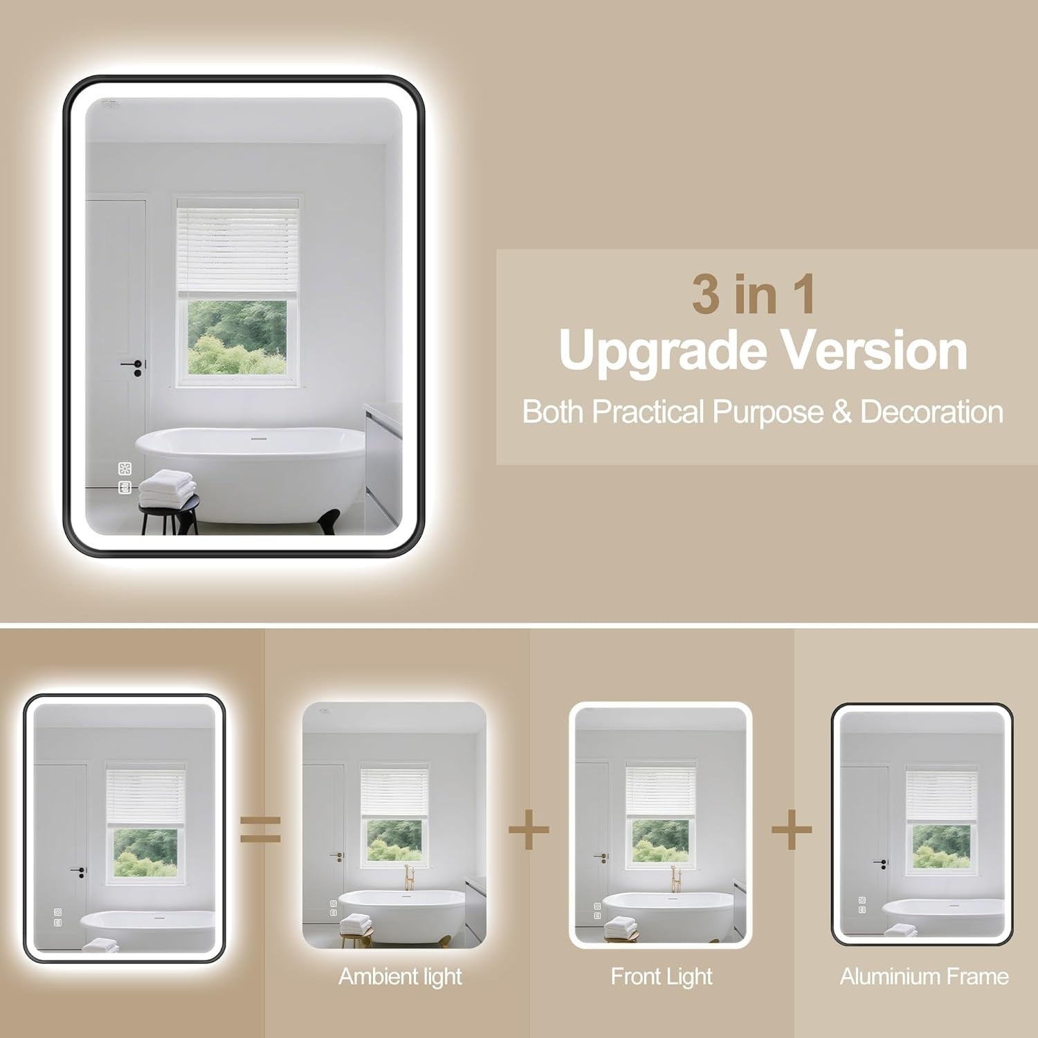 LED Bathroom Mirror 80x60cm Anti-Fog, Dimmable, Waterproof, Memory Function