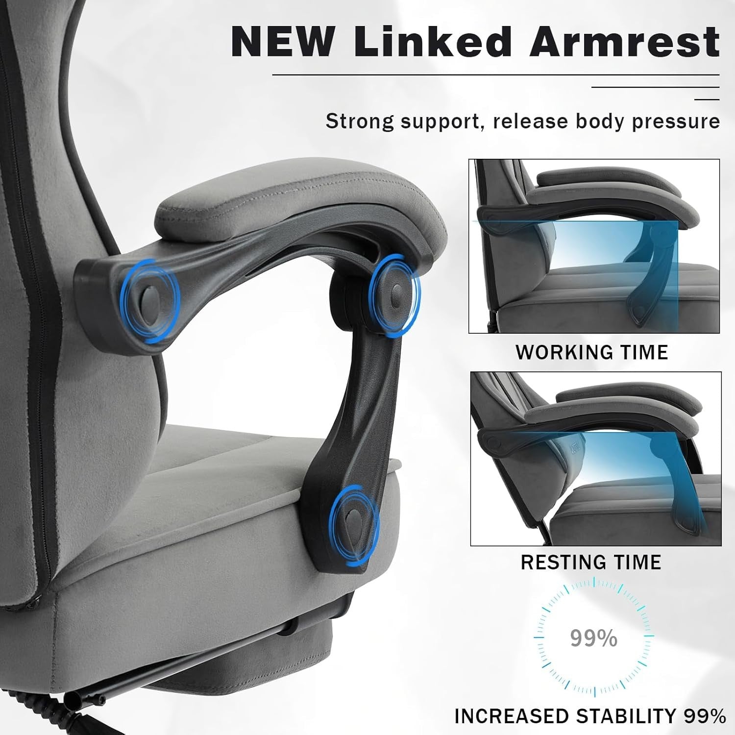 Ergonomic Suede Gaming Chair with Footrest & Lumbar Support, 330LB Capacity