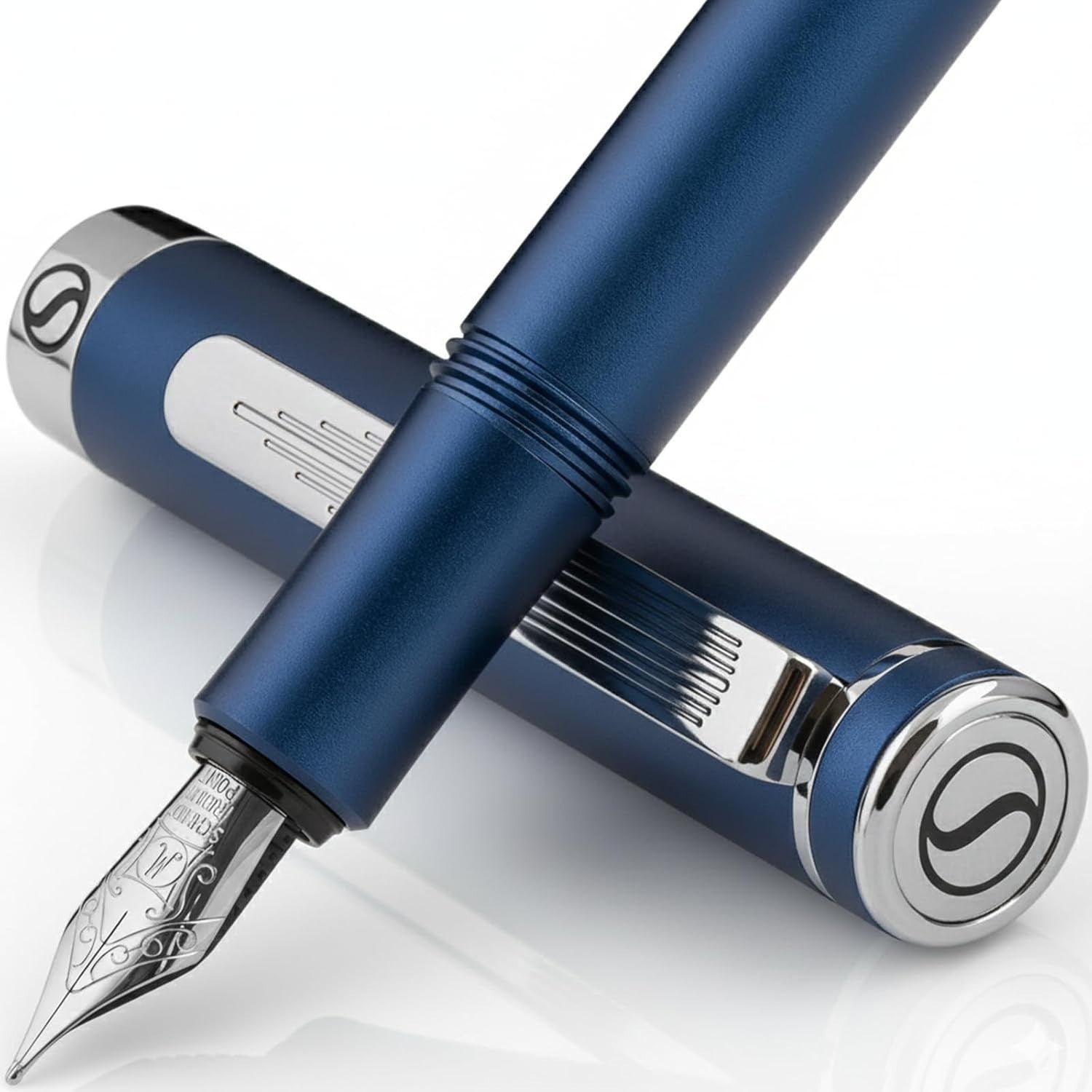Luxury EDC Fountain Pen Medium Matt Blue Chrome Gift Box