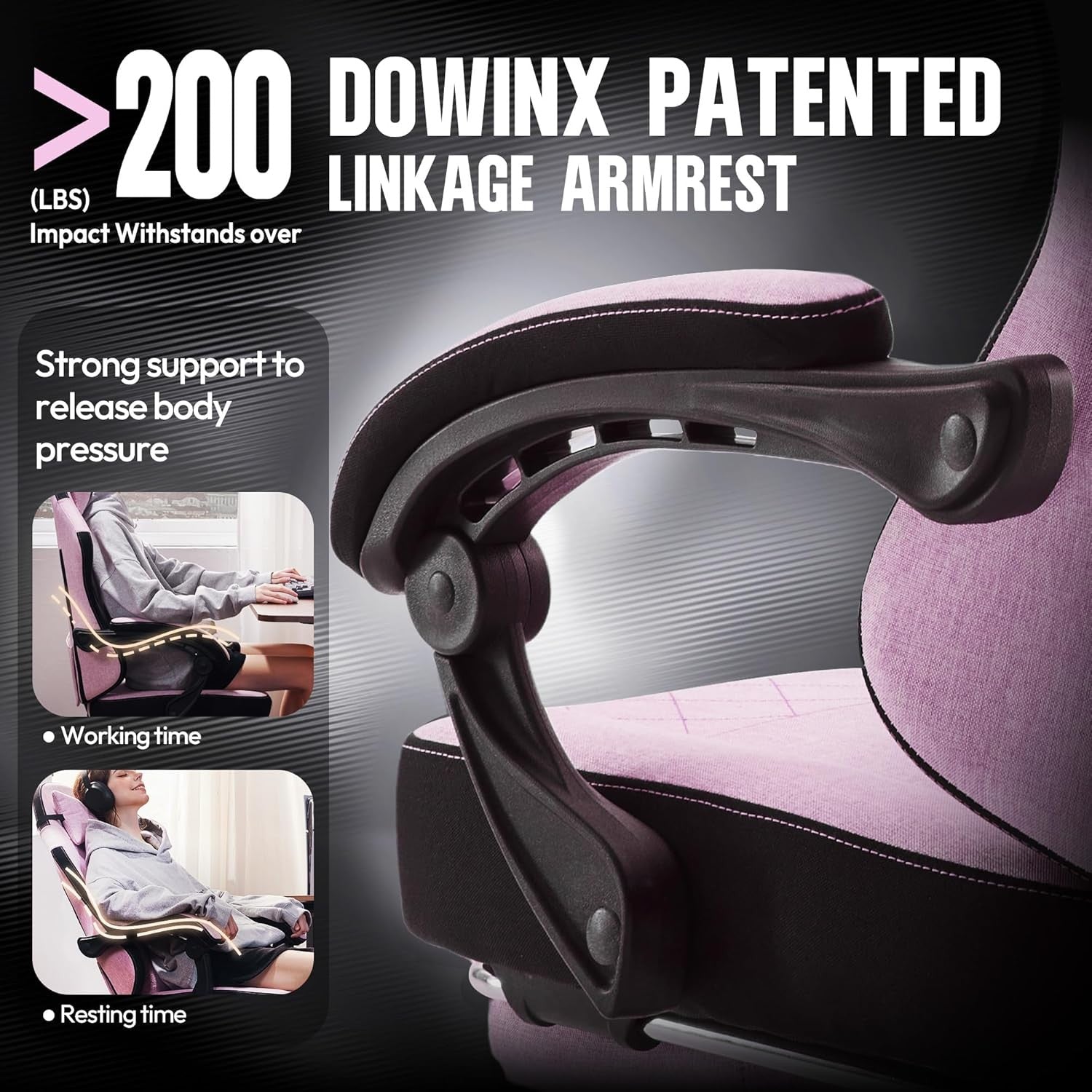 Gaming Chair w/ Footrest Pocket Spring Cushion Massage Pink
