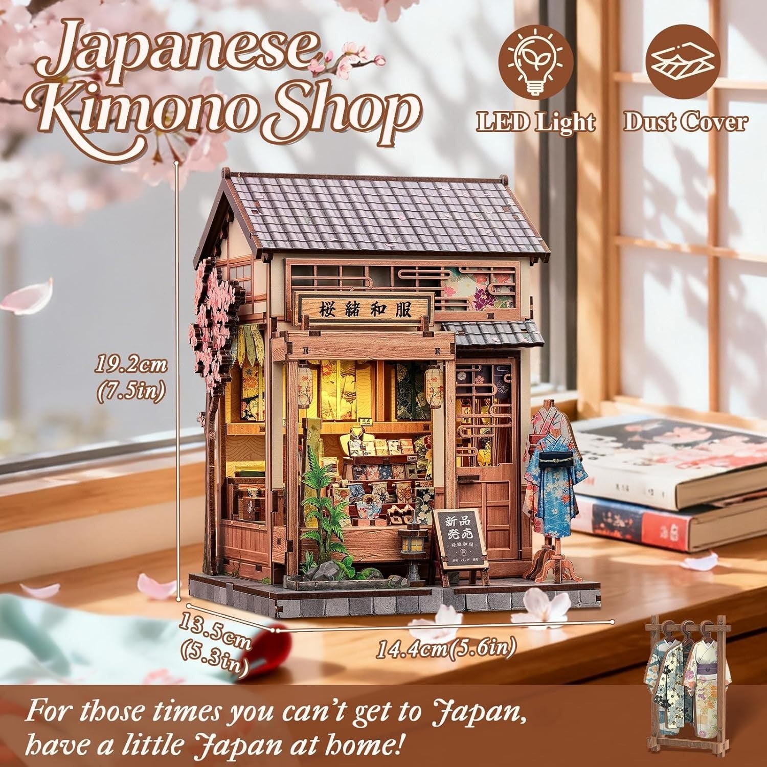 Japanese Sakura Book Nook Kit DIY Miniature House LED Bookshelf Decor