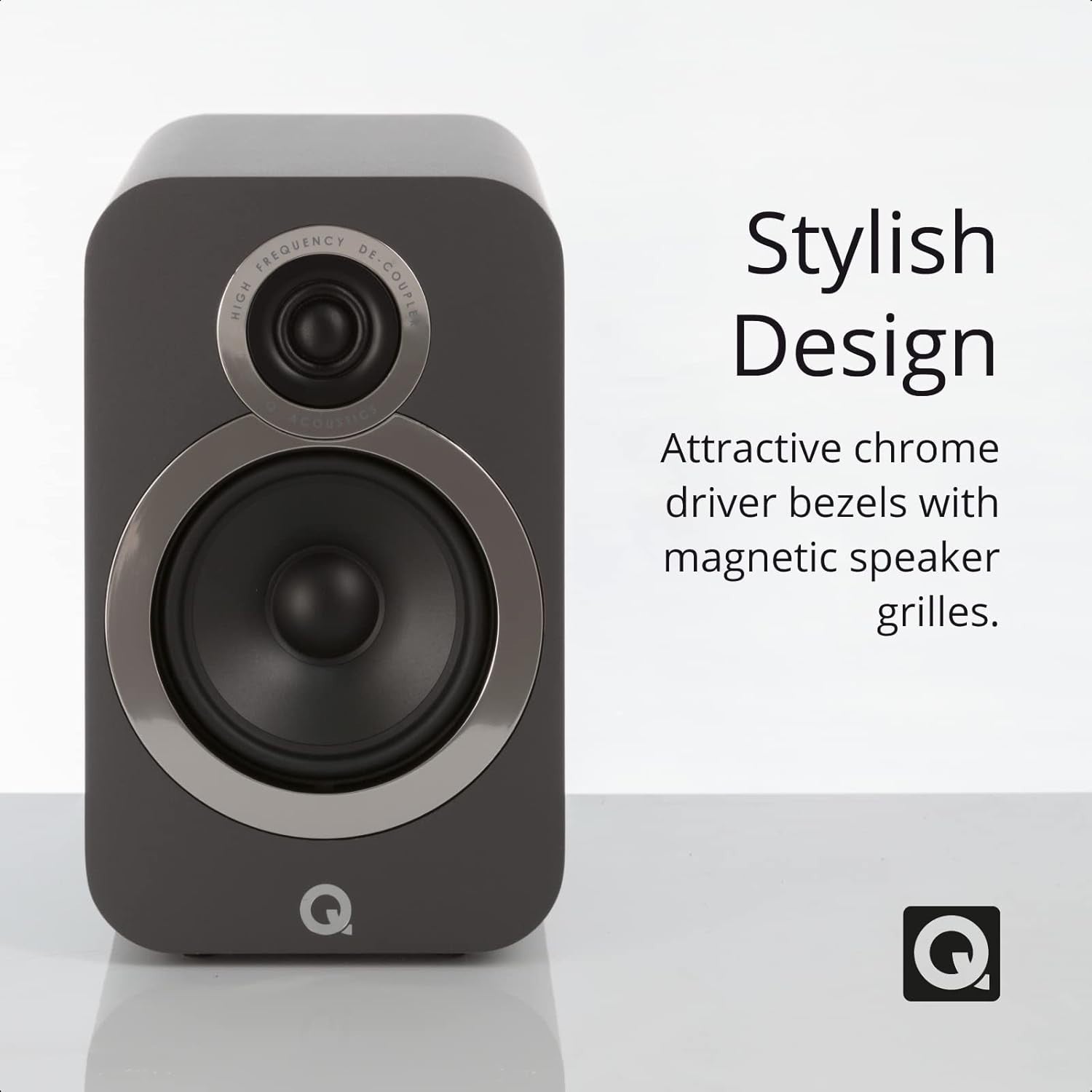 HiFi Bookshelf Speakers Pair | 125W Stereo 2-Way | Deep Bass Graphite Grey