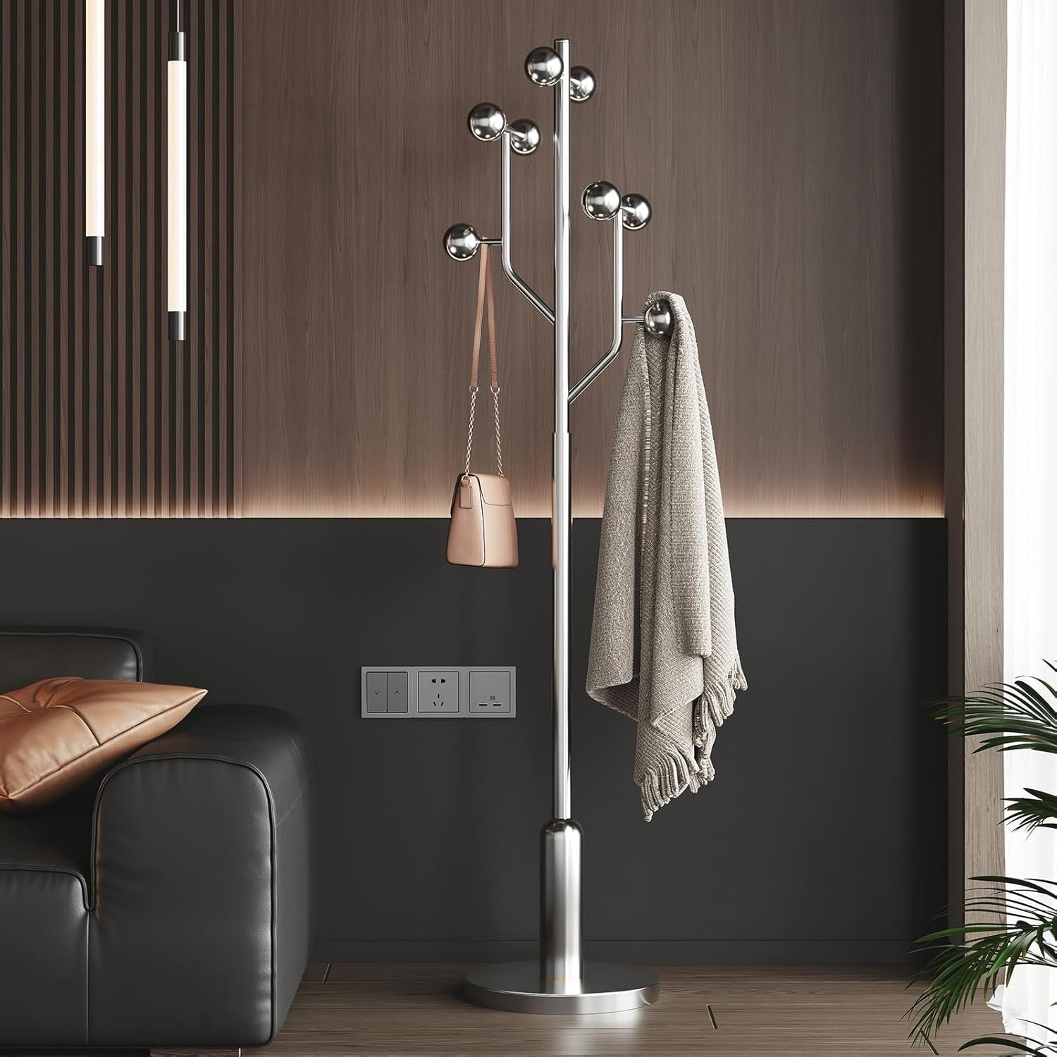 Luxury Stainless Steel Coat Rack 180cm Marble Base Modern Freestanding Stand