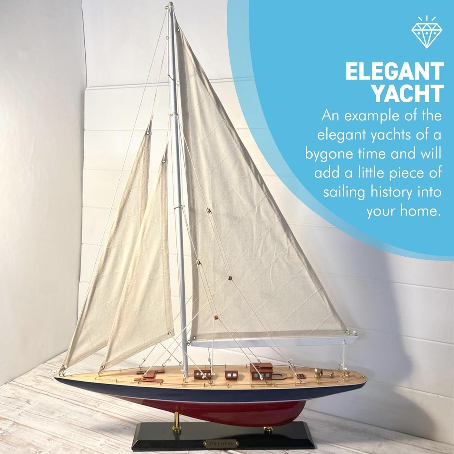 Wooden Endeavour Yacht Model 50cm | J Class Sailboat Decor | Fully Assembled