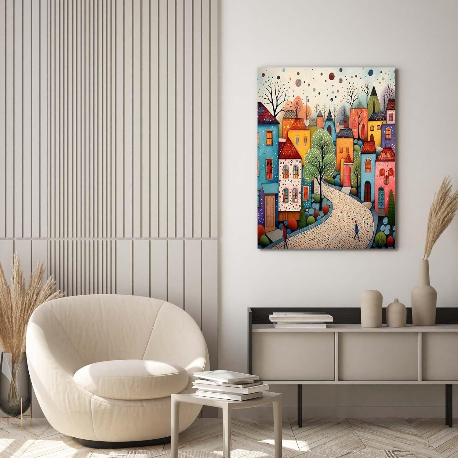 Colourful Town Canvas Wall Art 12x16 Framed Waterproof Print