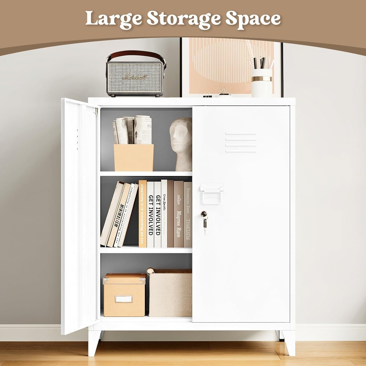 Lockable Metal Storage Cabinet with Adjustable Shelves & Secure Doors