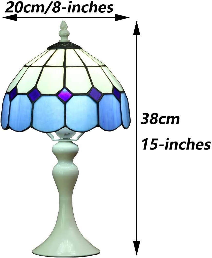 Handmade Stained Glass Table Lamp 8in Shade 15in Tall Bedside Accent Light