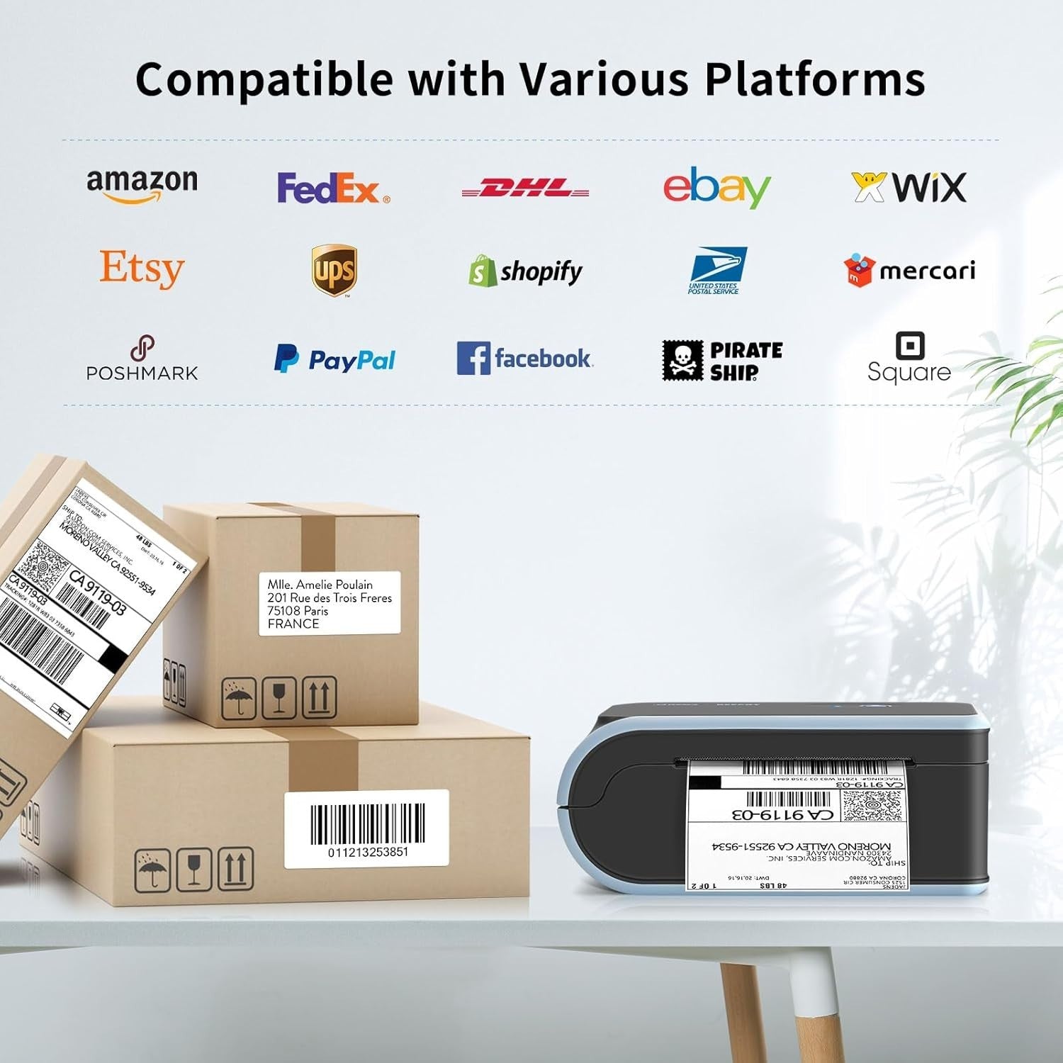 Portable Wireless Shipping Label Printer Blue | 4x6 Thermal, Bluetooth