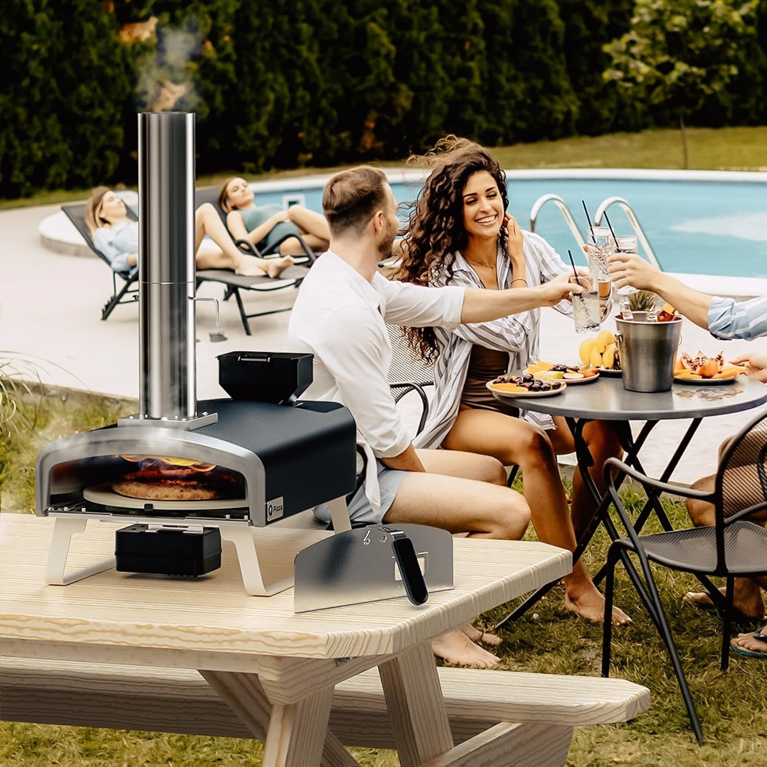 Outdoor Wood Pellet Pizza Oven | Rotating Stone & Thermometer BBQ Grill Garden