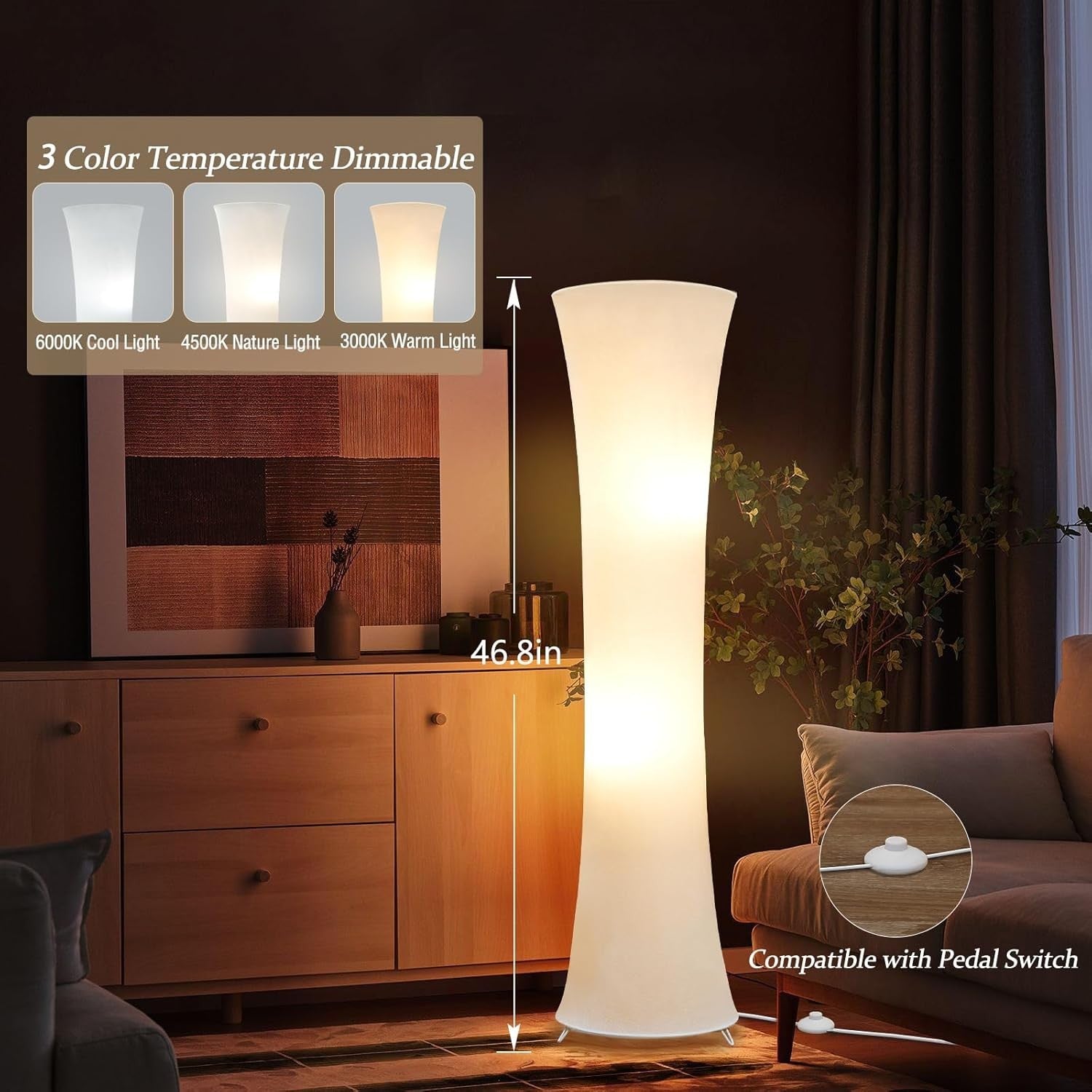 LED Column Floor Lamp 46 Inch Dimmable Colour Temperature Standing Light