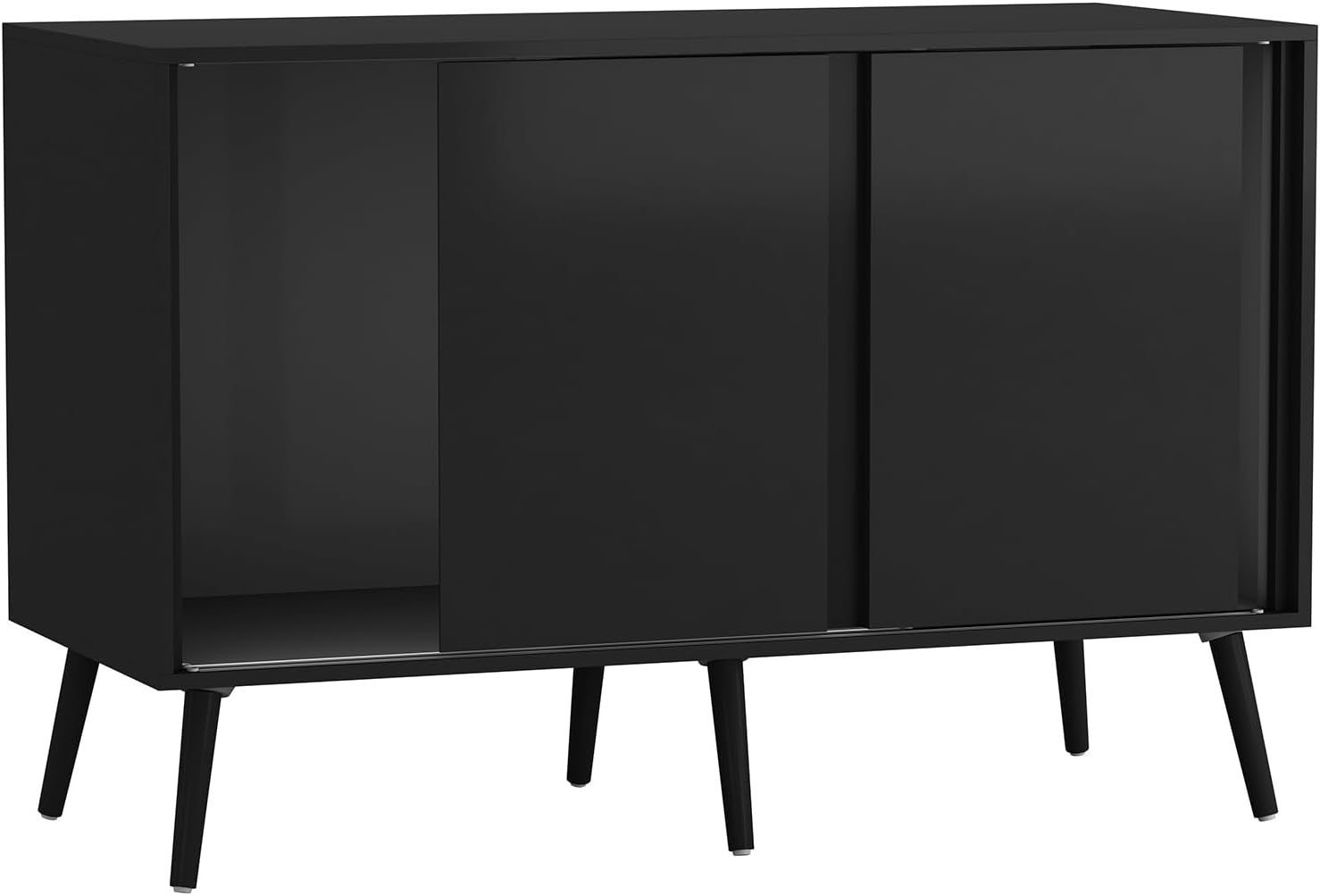 3 Door Sliding Sideboard Cabinet Wooden Black Leg Modern Storage Organizer Black