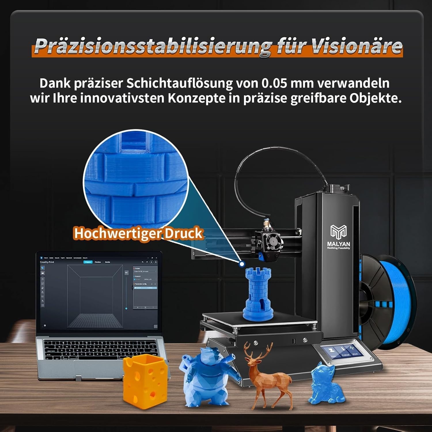 Mini 3D Printer Fully Assembled Beginner Touch Screen Magnetic Bed