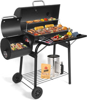 Large Charcoal BBQ Grill with Offset Smoker | Built-In Thermometer