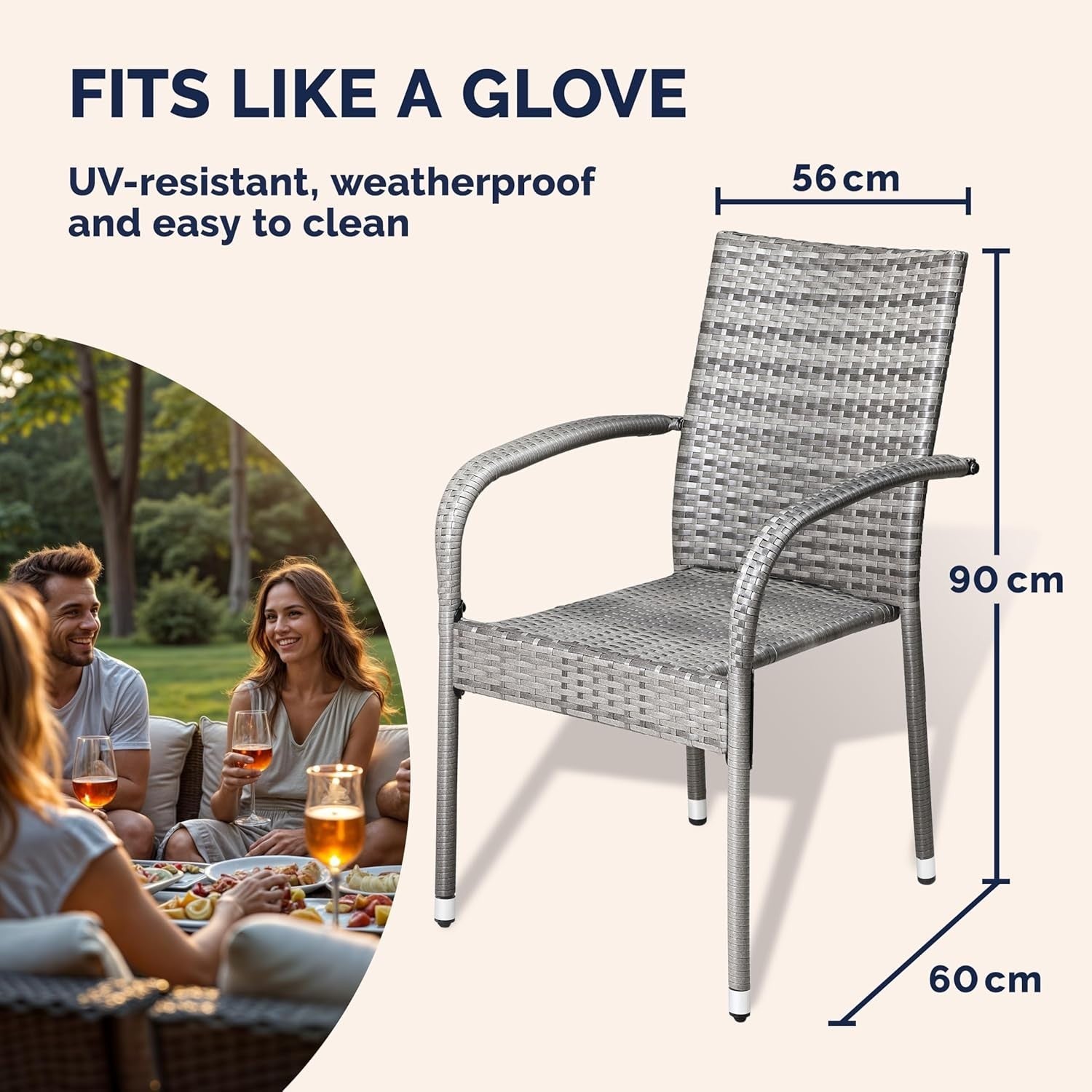 4pc Stackable Rattan Garden Chairs Grey Patio Balcony Outdoor Armchair Set
