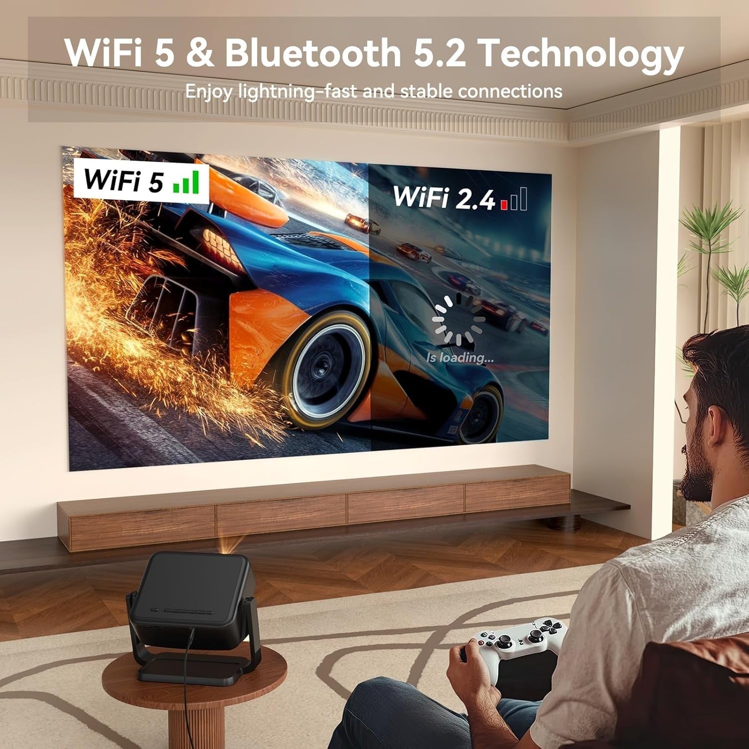 1080P Smart Projector 4K WiFi Bluetooth Netflix Android Auto Keystone