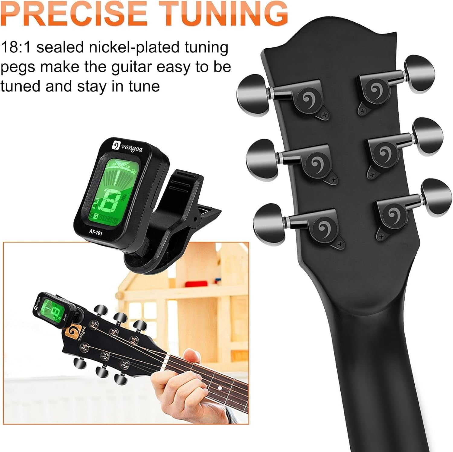 Left Handed Acoustic Guitar 4/4 Full Size Beginner Kit Black