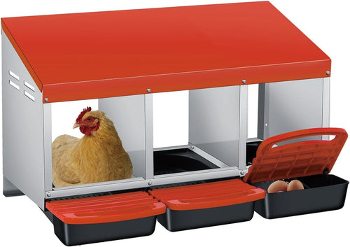 3 Chamber Galvanised Steel Chicken Nest Box Pull-Out Tray